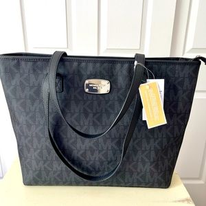 NWT Michael Kors black monogram shoulder tote